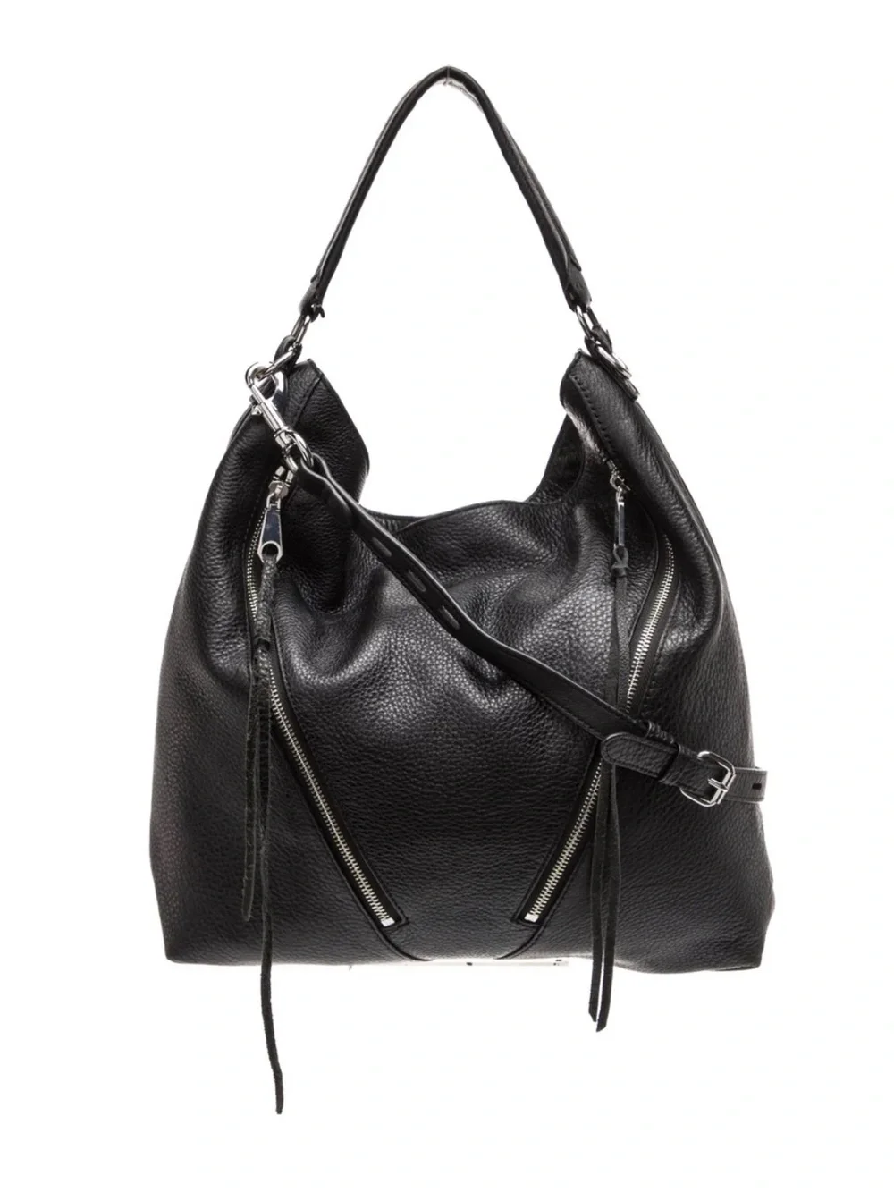 Rebecca Minkoff Moto Hobo Black Leather Bag with Zipper Accents